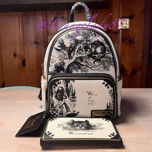NWT We're All Mad Here Backpack Alice In Wonderland Exclusive Loungefly Set